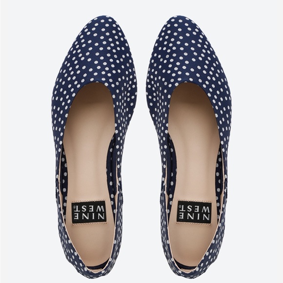 Nine West Monika Navy with White Polka Dots Ballerina Flats - Size 7 - Picture 1 of 14